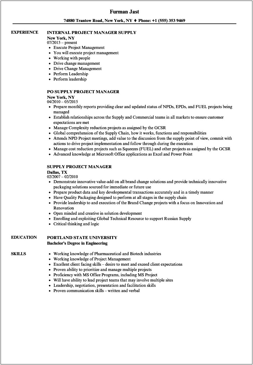 Typical Biotech Project Manager Resume