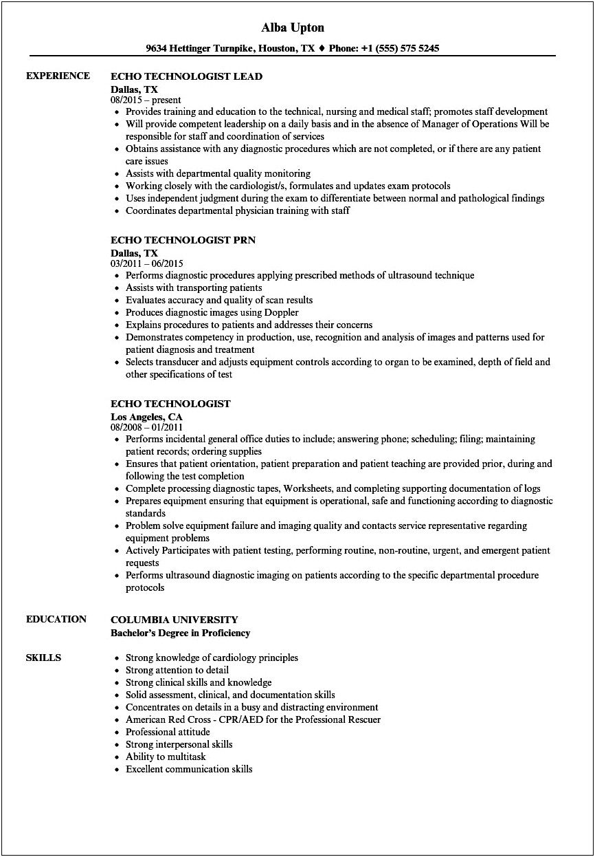 Ultrasound Resume Examples No Experience