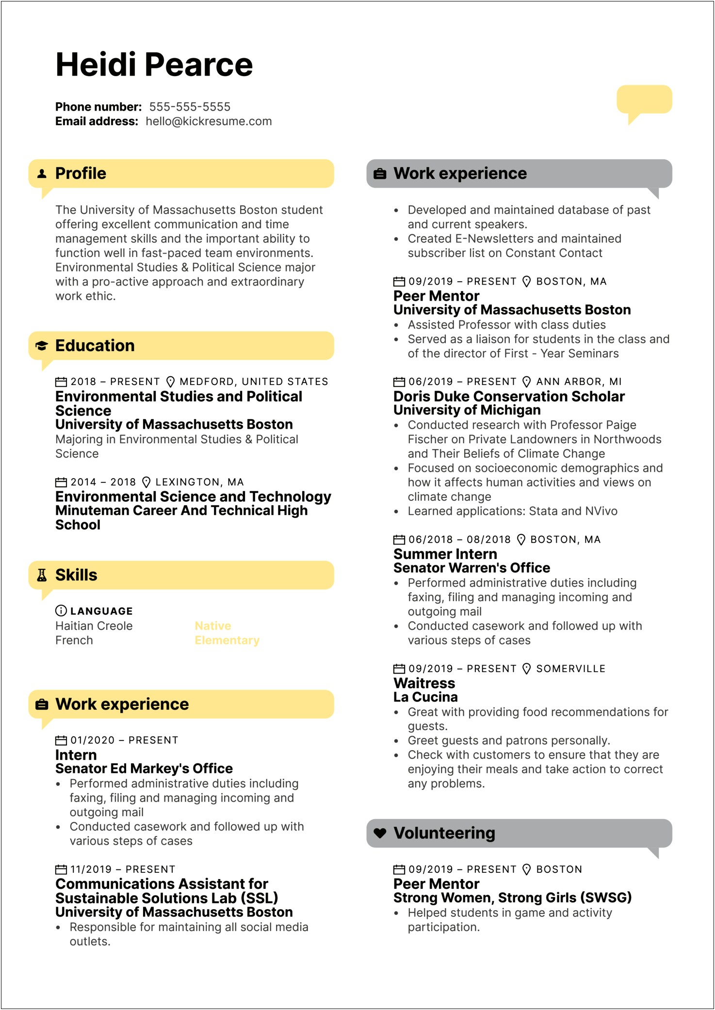 Umass Career Services Sample Resume
