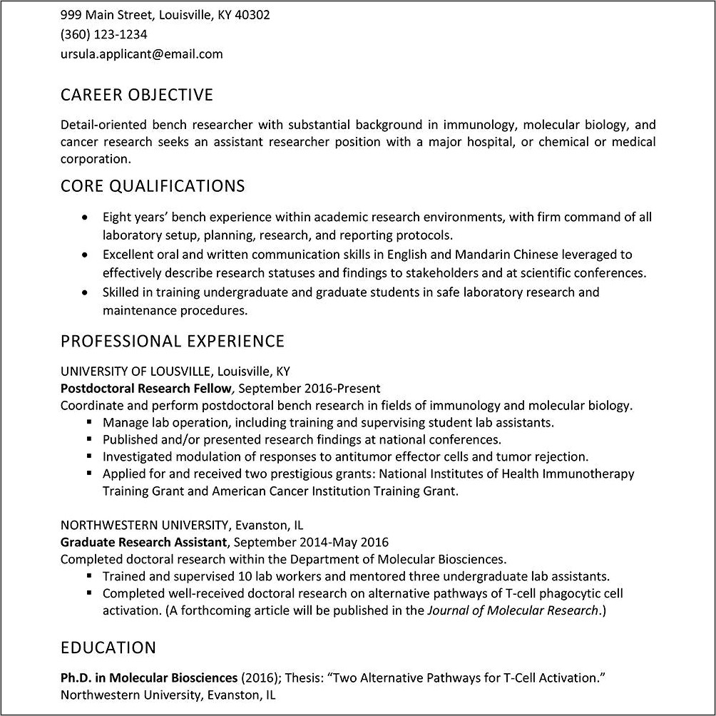 Undergraduate Assistant Job Description Resume