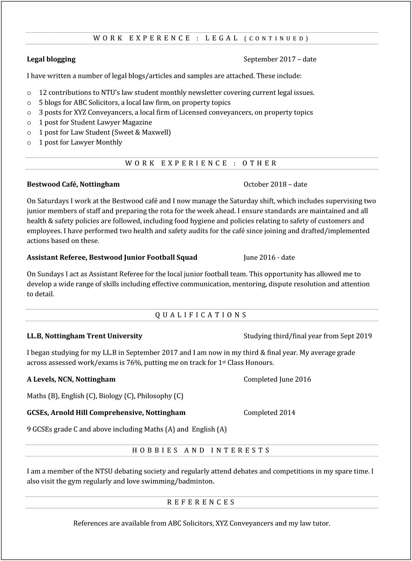 Undergraduate Resume Sample For Internship