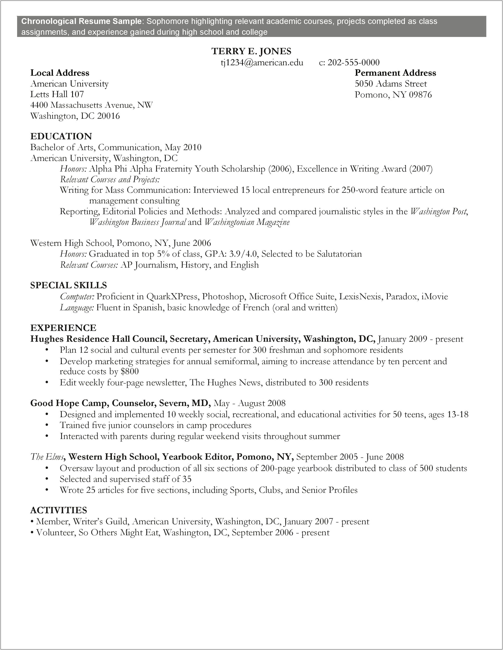 Unh Paul College Example Resume