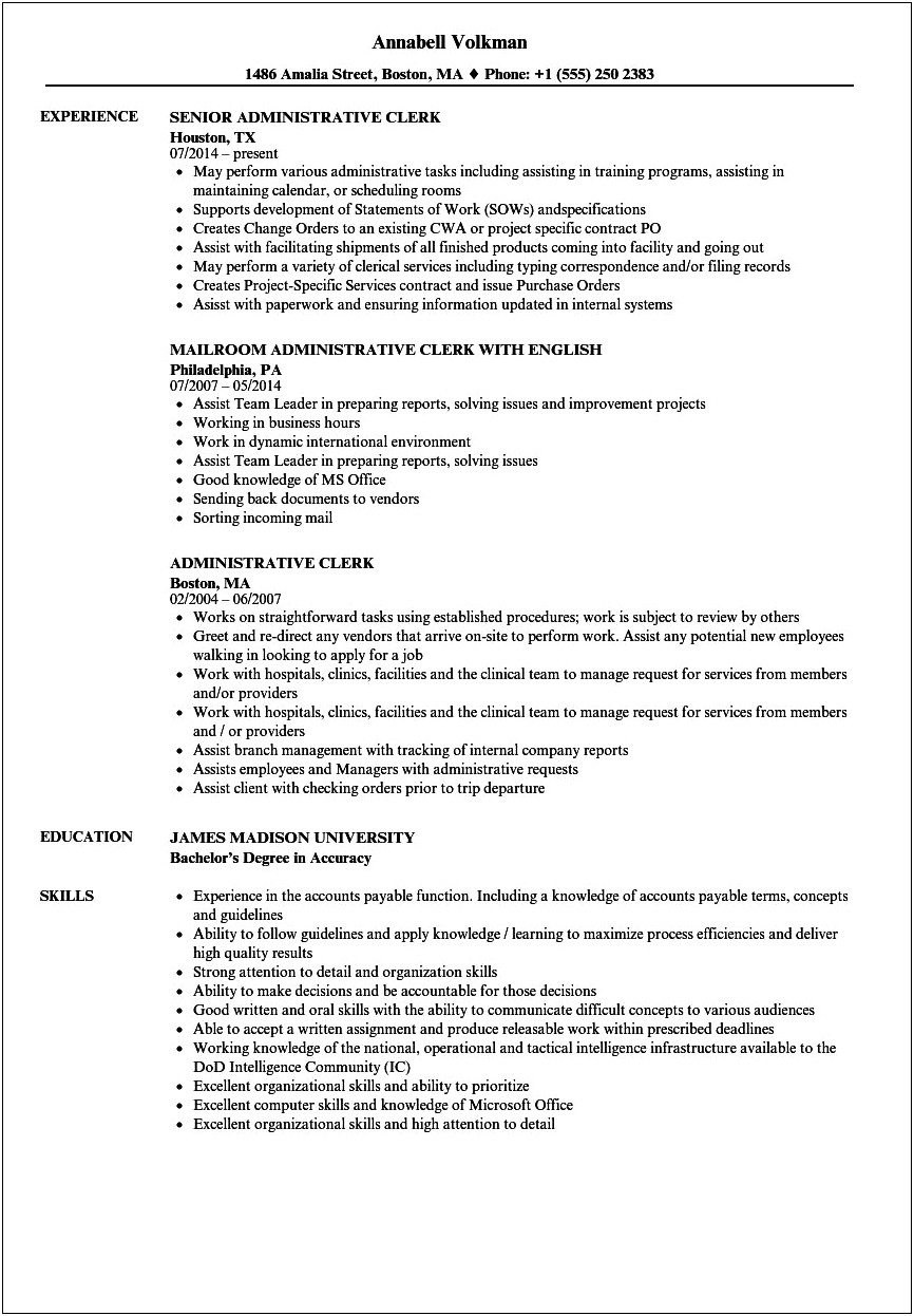 Unit Clerk Resume Job Responsibilities