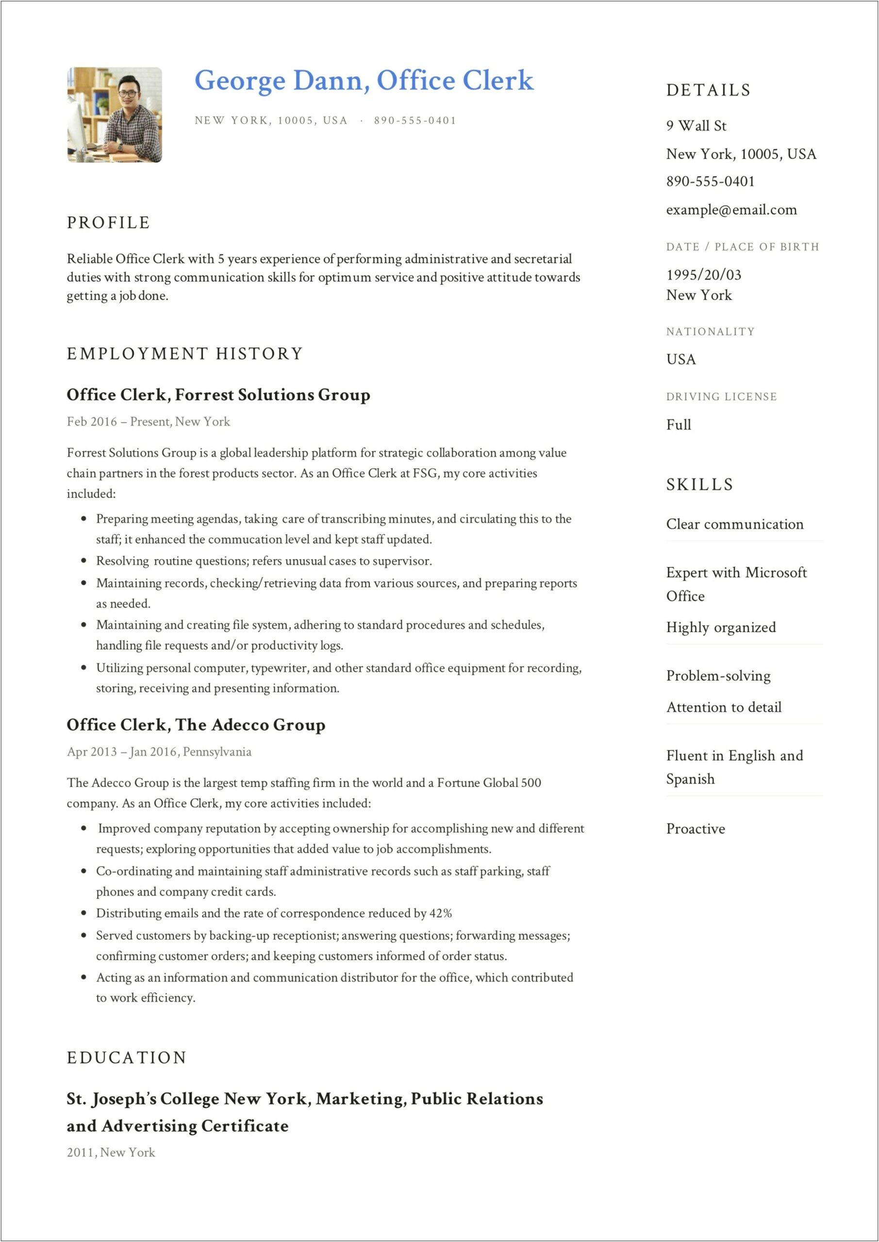 Unit Clerk Resume Objective Examples