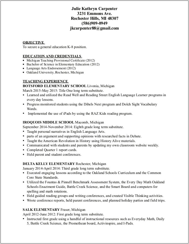 University Of Rochester Sample Resume