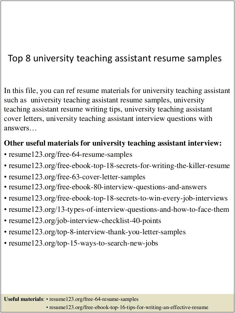 University Teaching Assistant Resume Sample