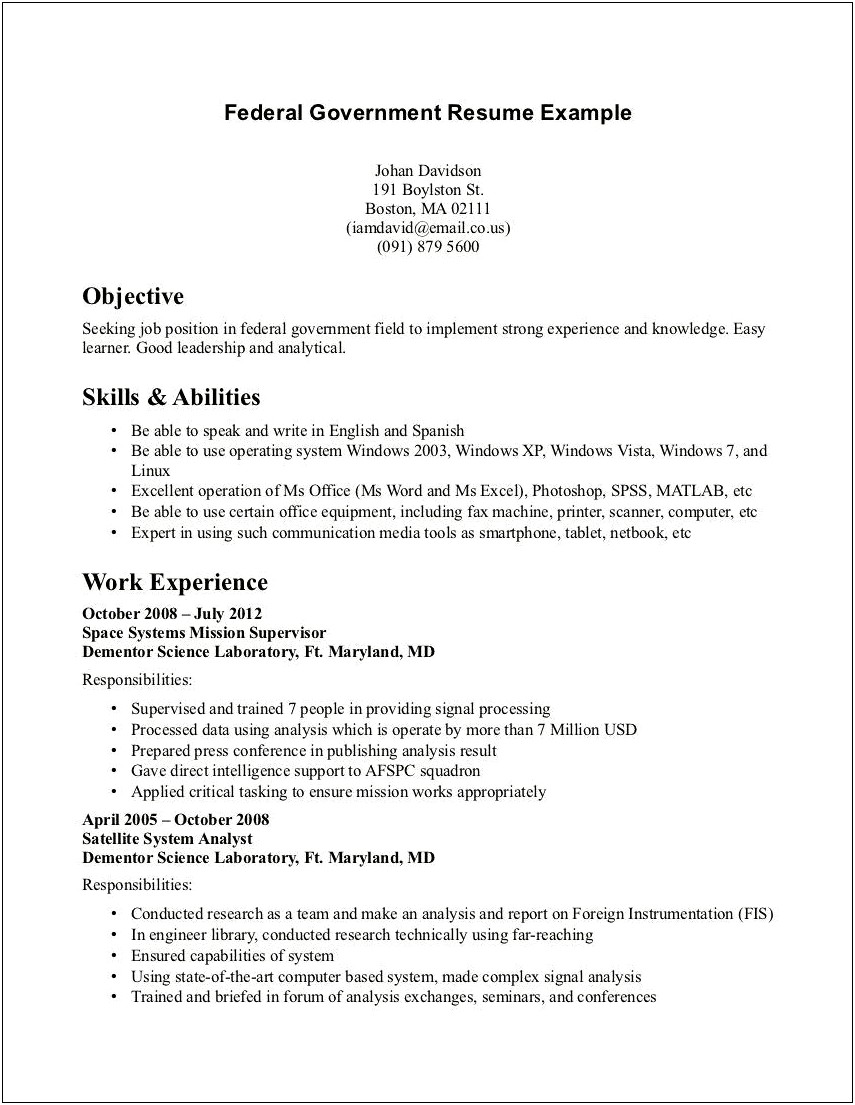 Update Resume For Government Job