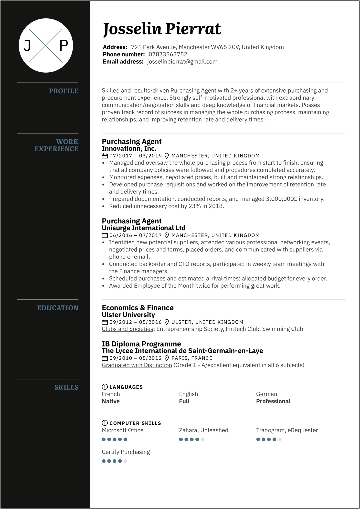 Used Product Buyer Resume Example