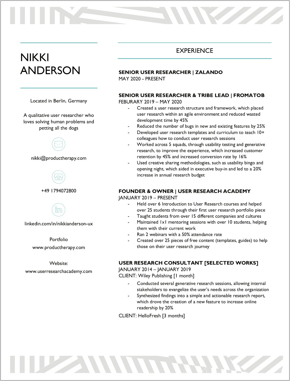 User Experience Researcher Sample Resumes