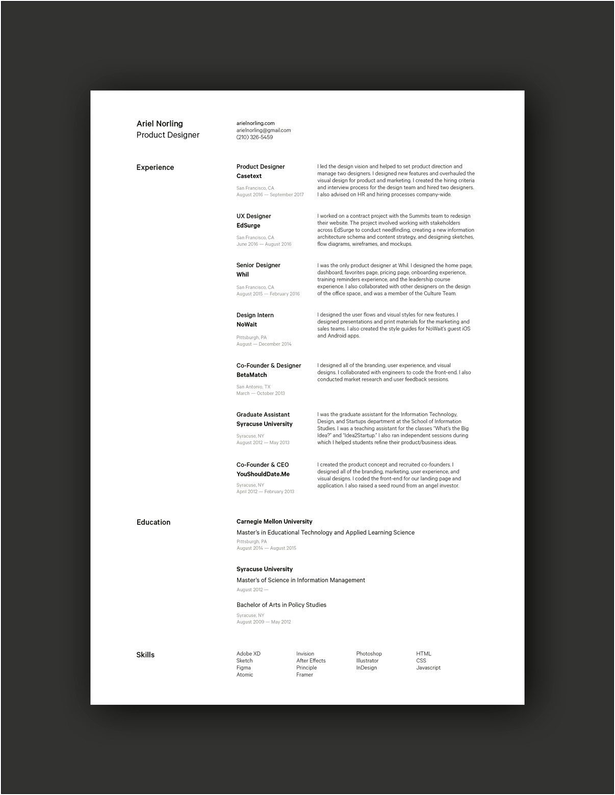 User Interface Design Sample Resume