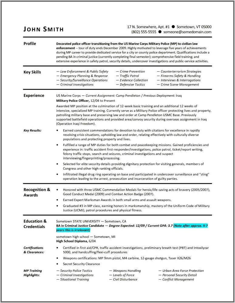 Usmc Job Description For Resume