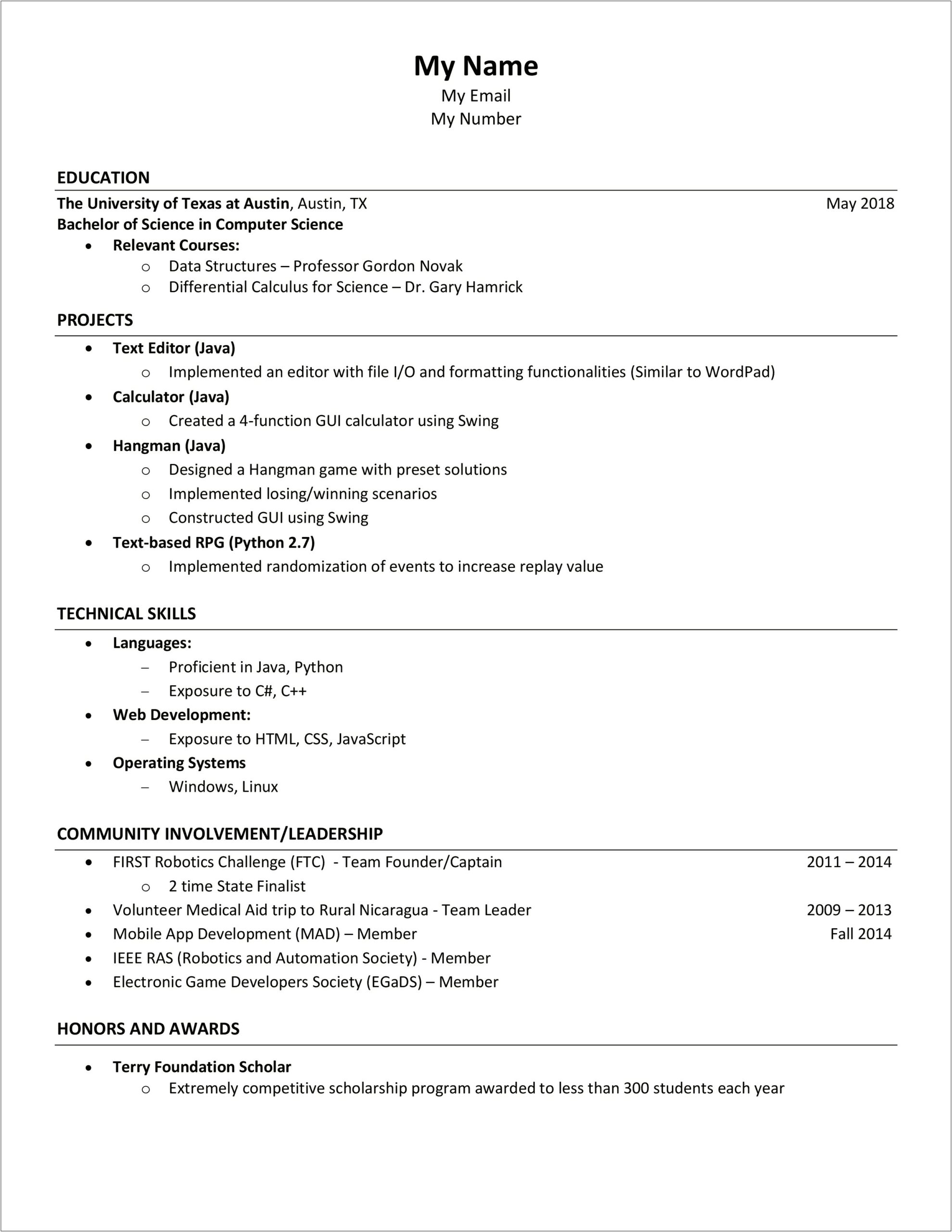 Ut Business Honors Resume Examples