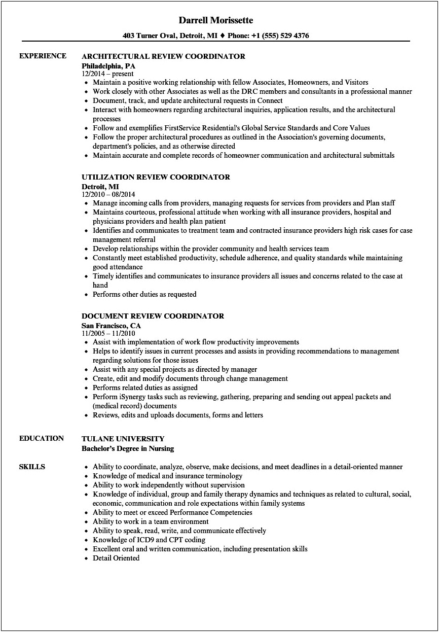 Utiliazation Review Job Resume Objective