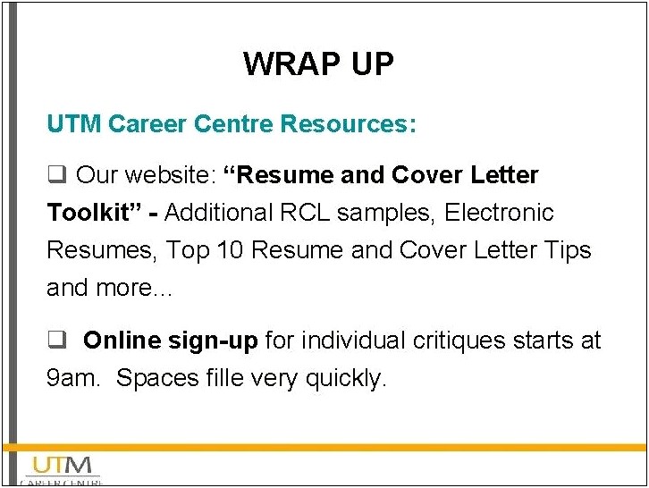 Utm Career Centre Sample Resumes