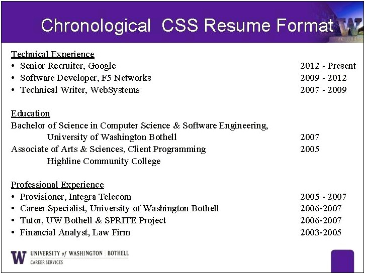 Uw Career Center Resume Example