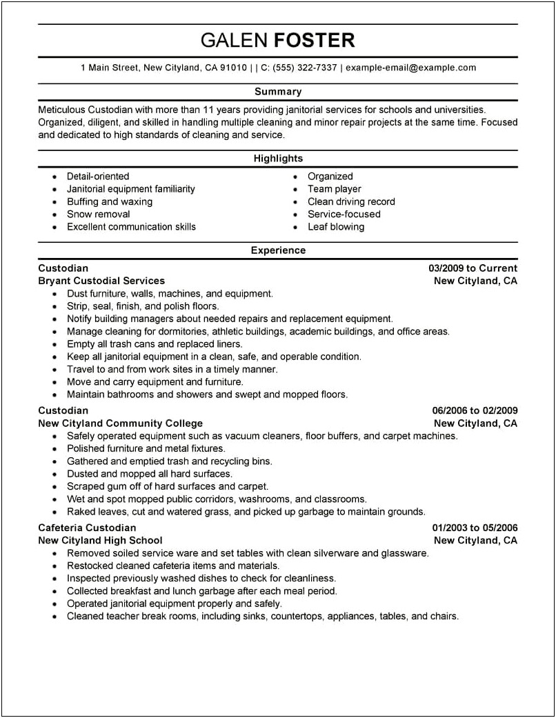 Vacation Rental Cleaner Resume Example