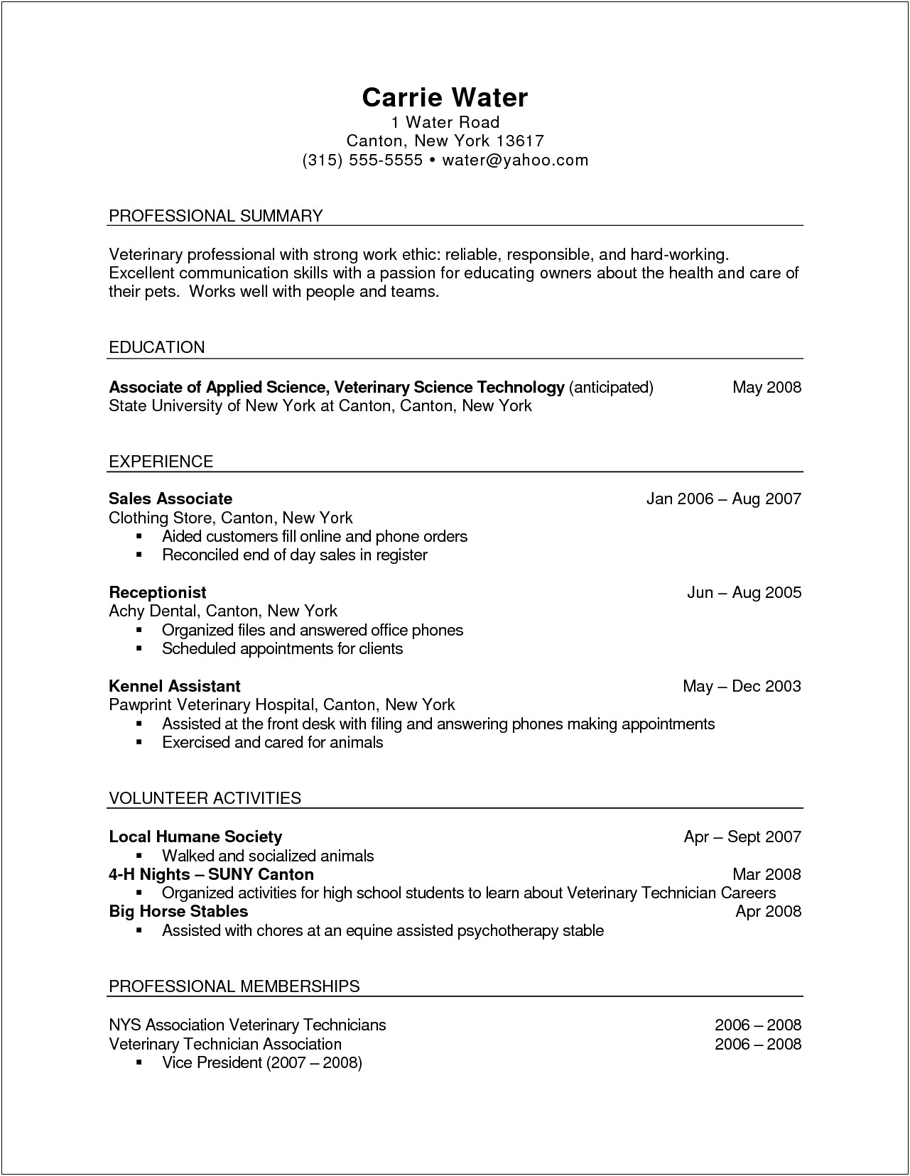 Vet Tech Resume Summary Examples