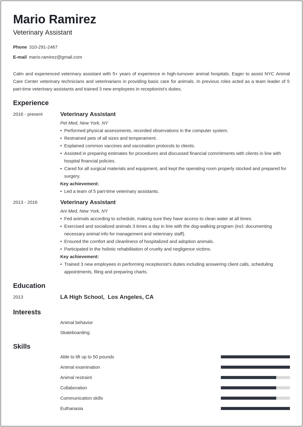Veterinary Ophthalmology Assistant Resume Sample