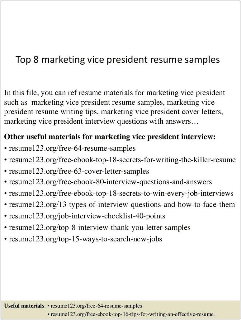Vice President Marketing Resume Sample