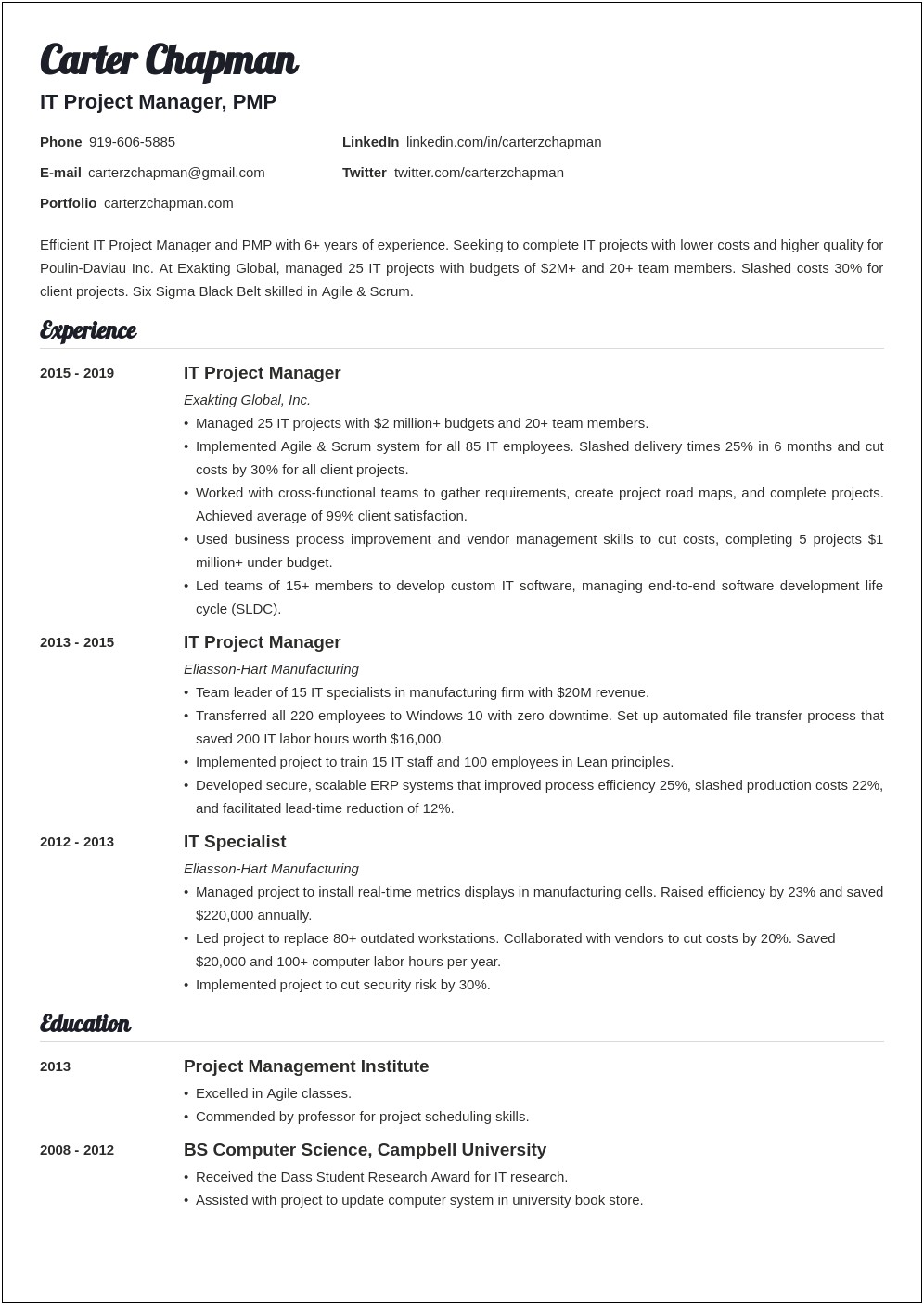 View Resumes It Project Managers