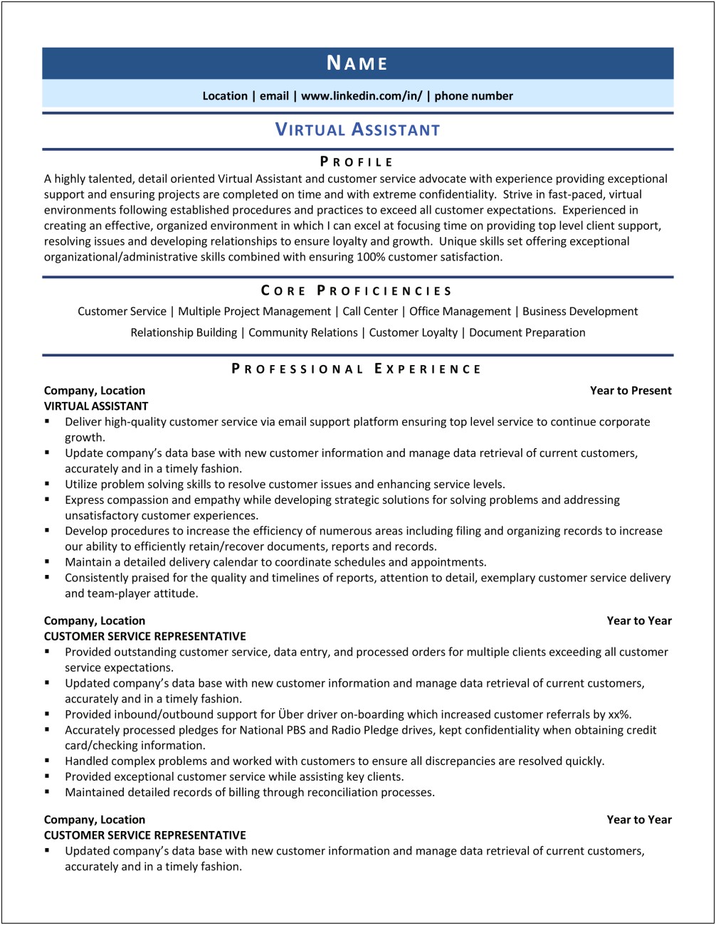 Virtual Assistant Job Description Resume