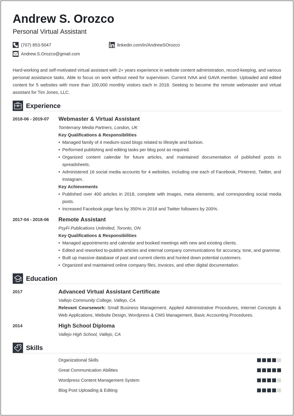 Virtual Assistant Resume Objective Sample