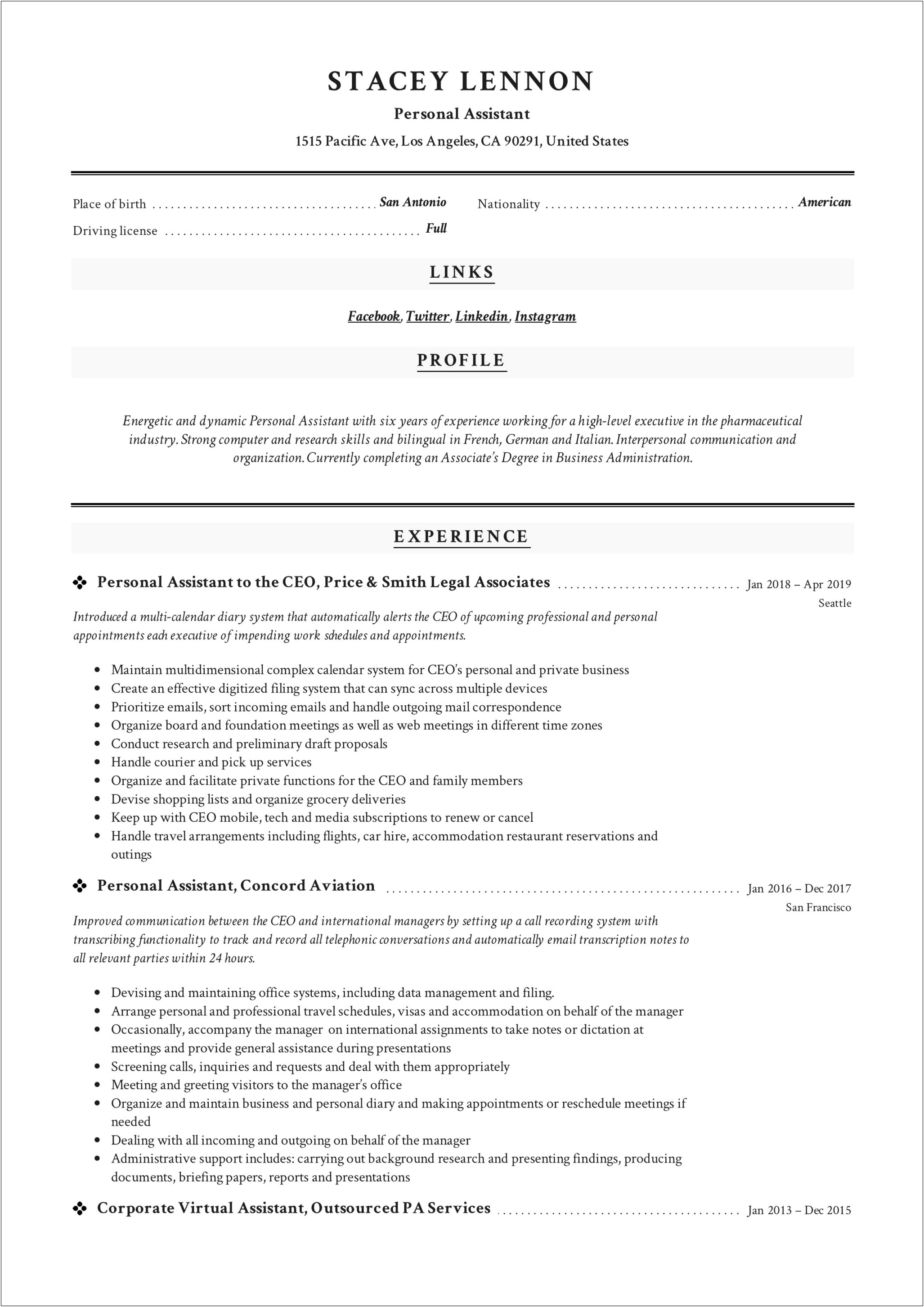 Virtual Assistant Skills For Resume