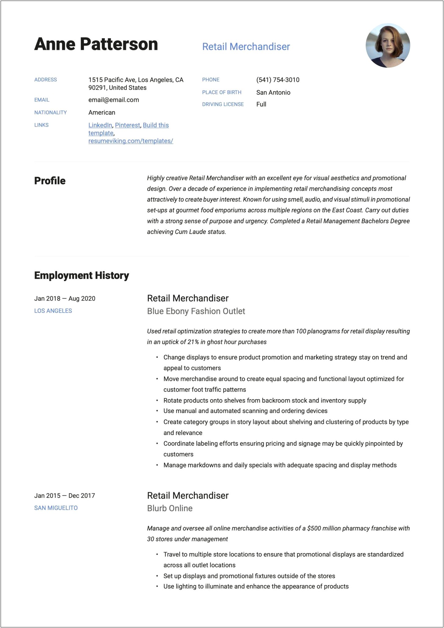 Visual Merchandiser Objective Resume Examples