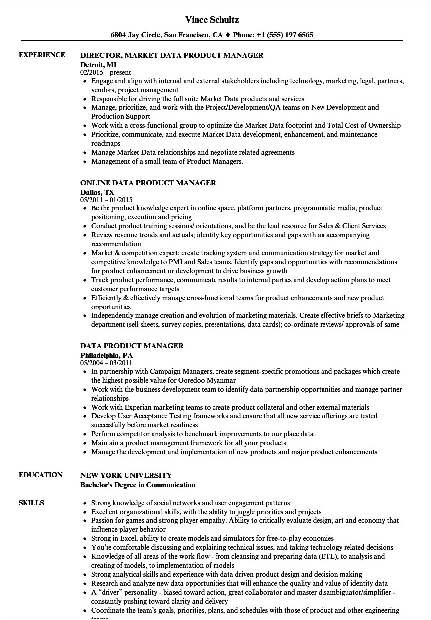 Vp Product Management Resume Example