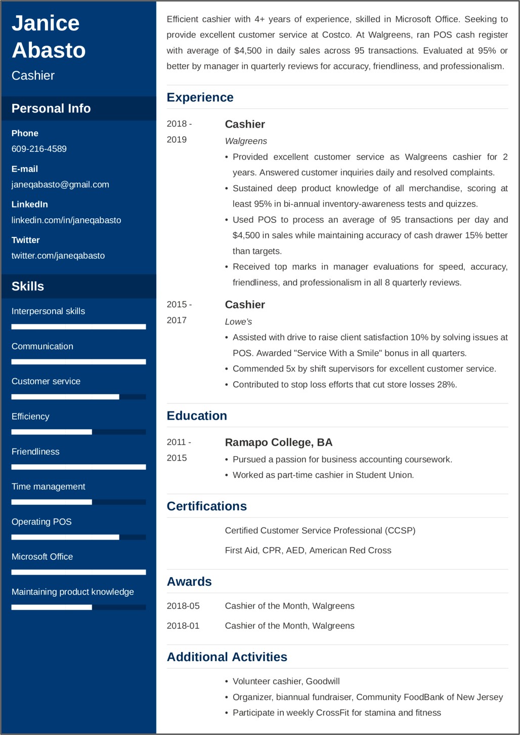 Walgreens Job Description For Resume
