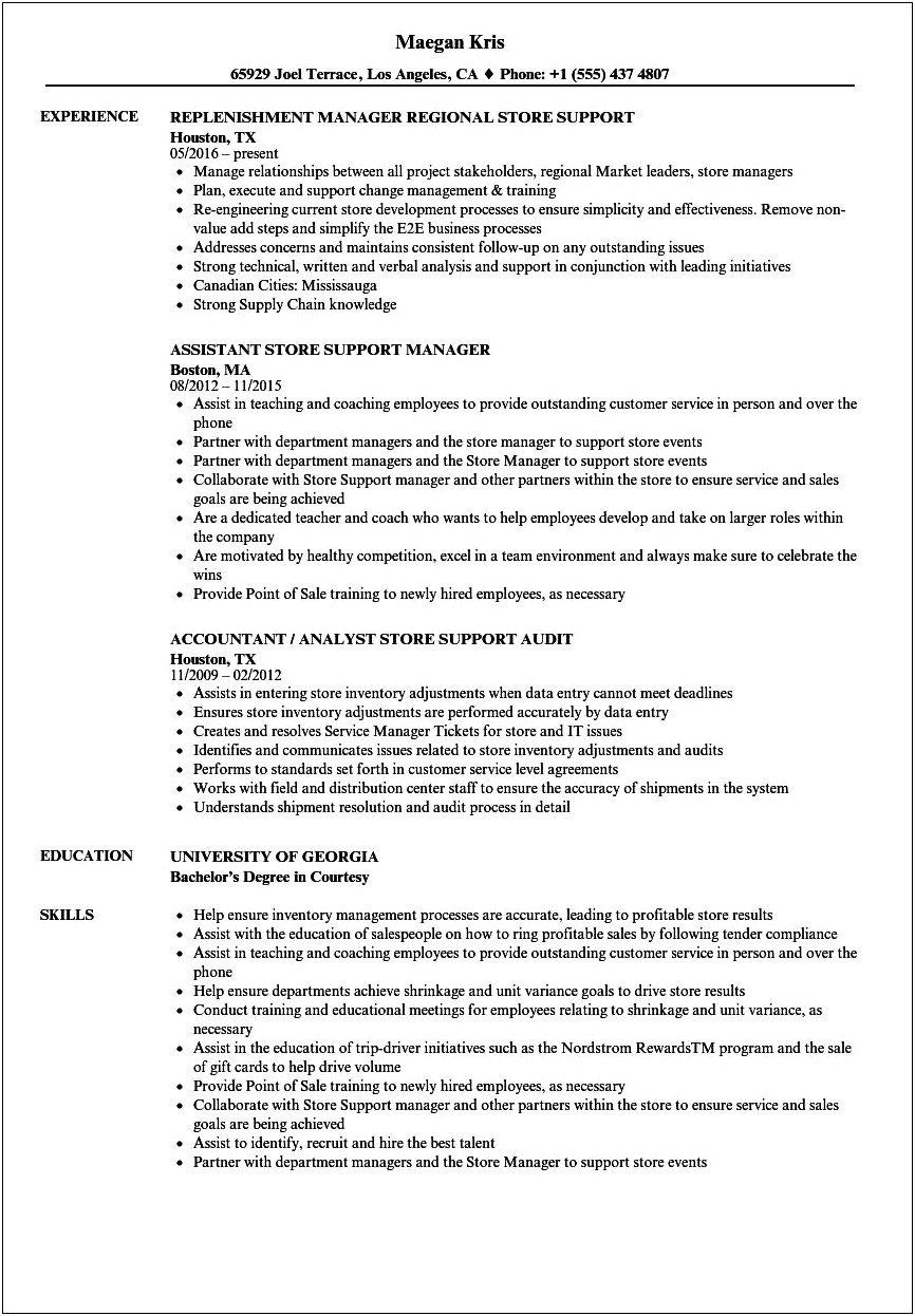 Walmart Overnight Support Manager Resume
