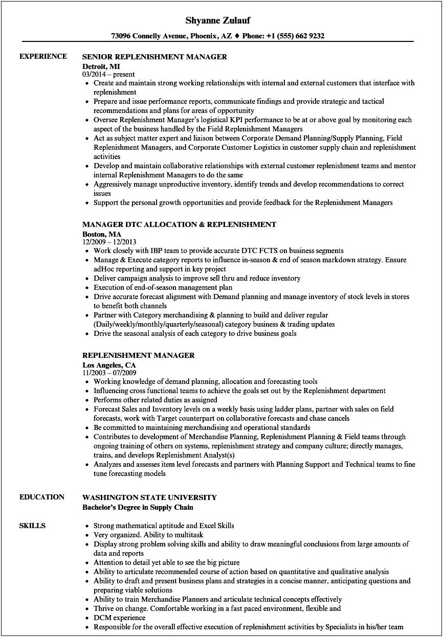 Walmart Support Manager Resume P