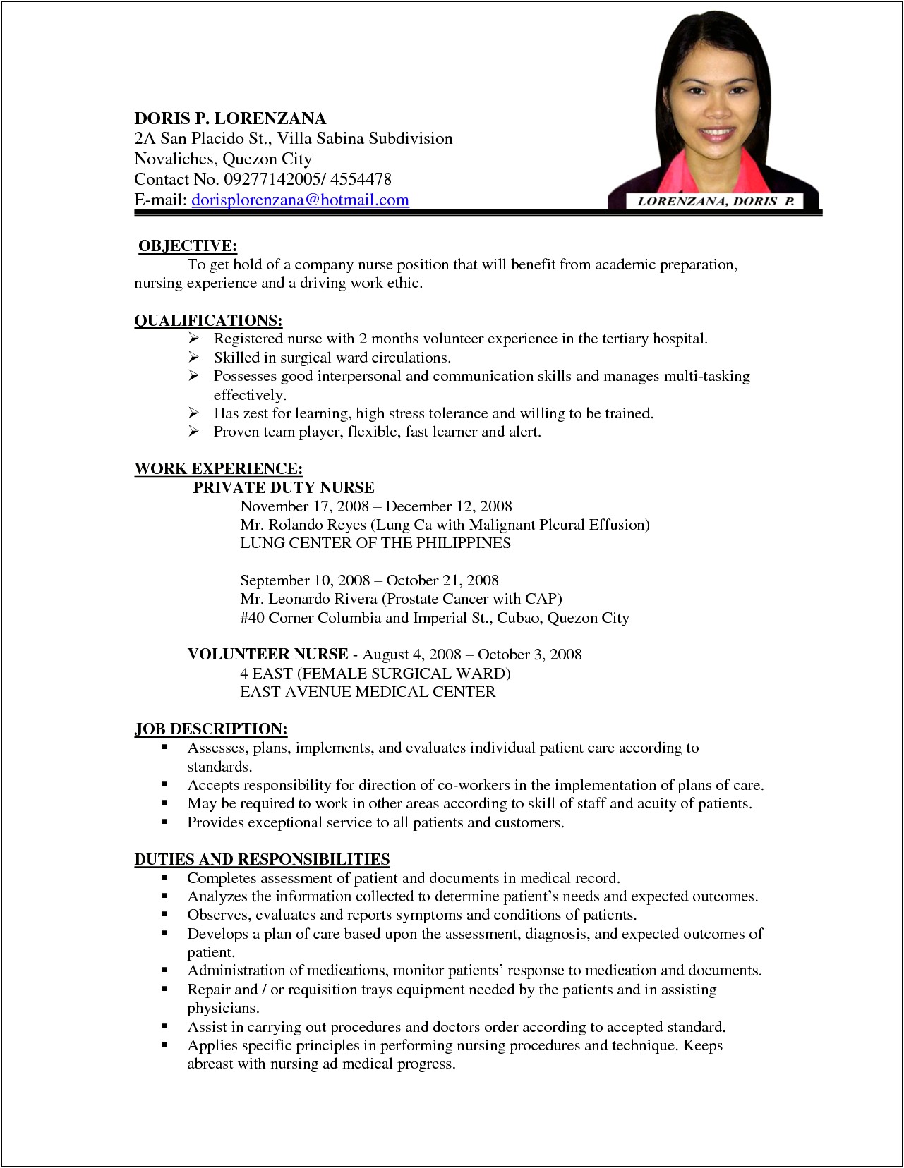 Ward Nurse Job Description Resume