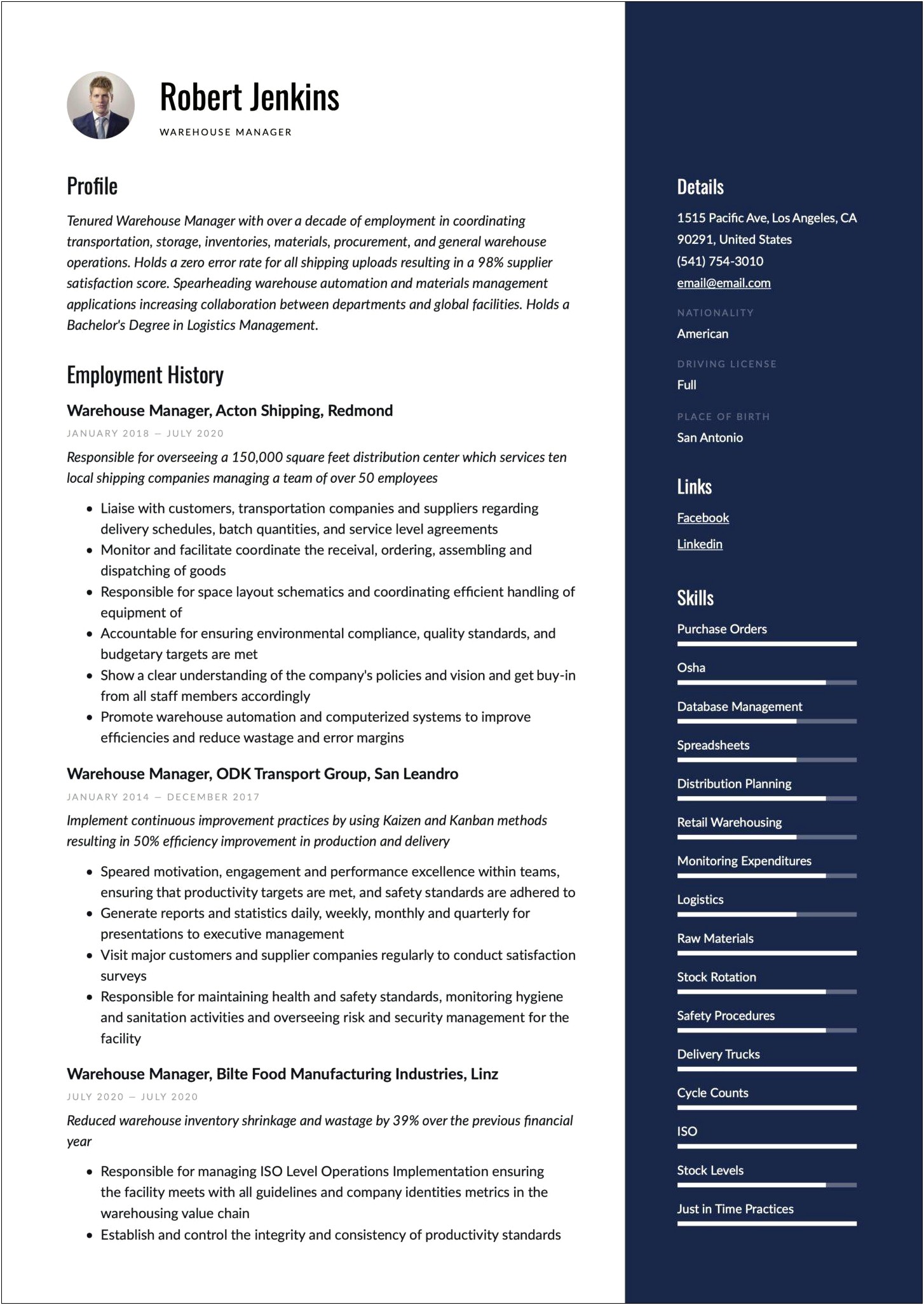 Warehouse Distribution Support Manager Resume
