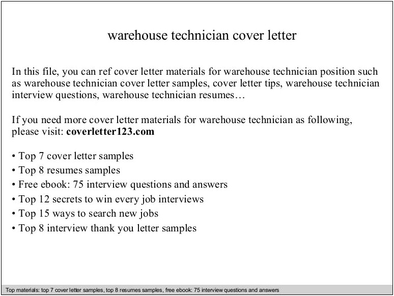Warehouse Job Resume Cover Letter
