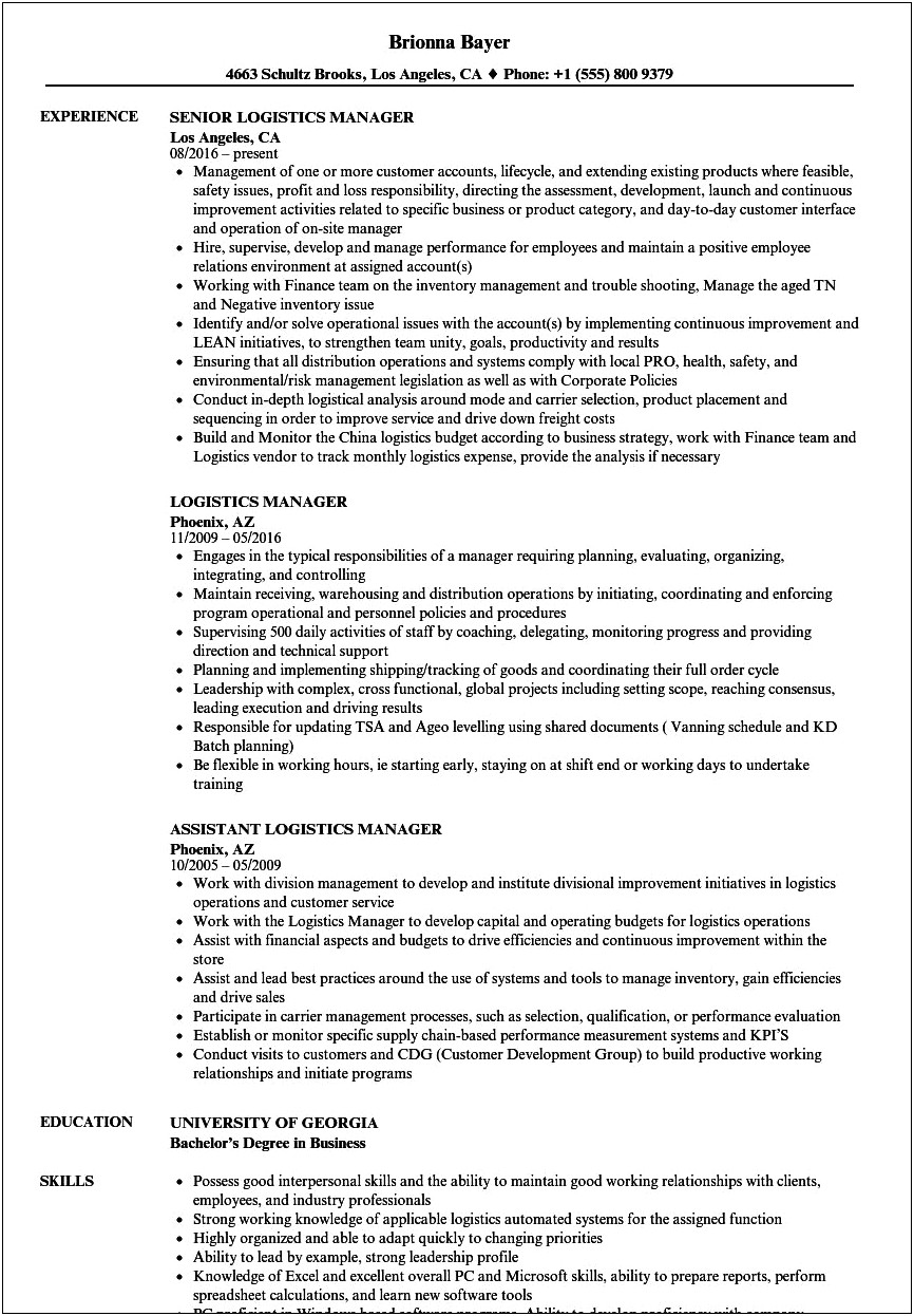 Warehouse Manager Resume Bullet Points