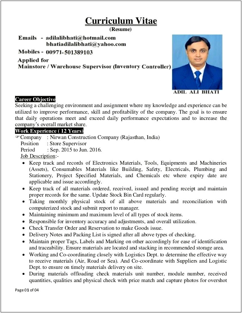 Warehouse Manager Resume Free Download