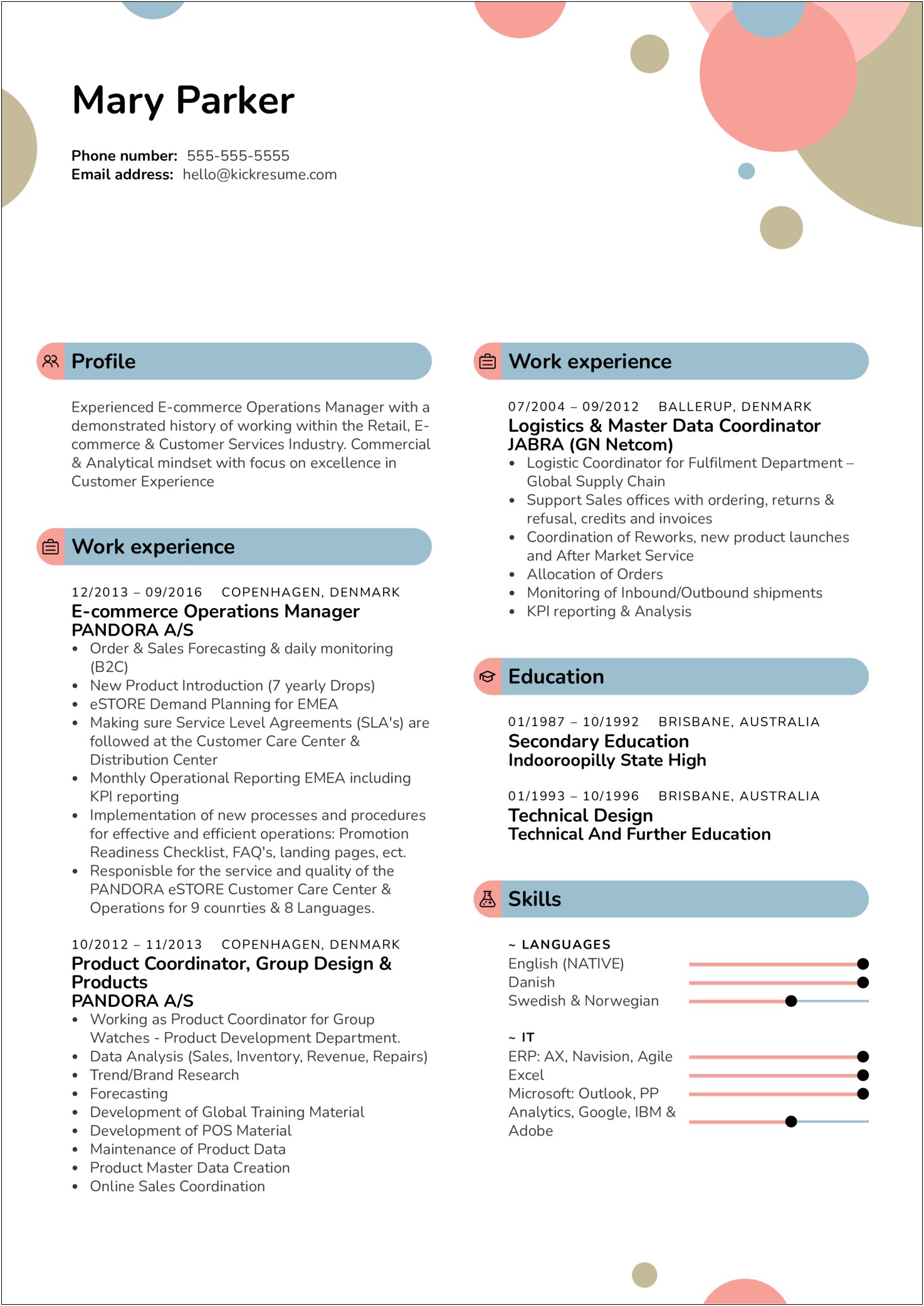 Warehouse Operations Manager Sample Resume