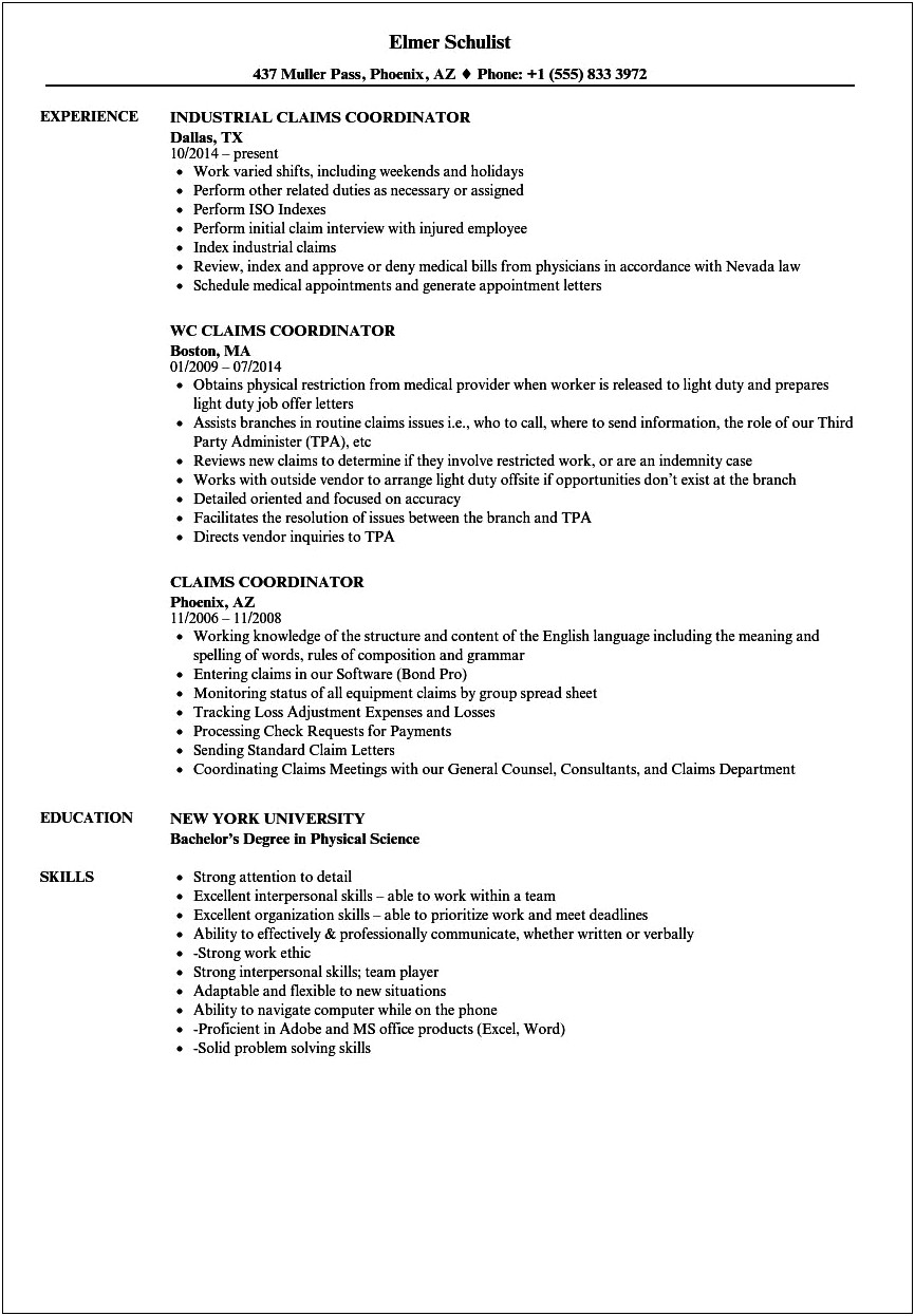 Warranty Claims Specialist Resume Examples