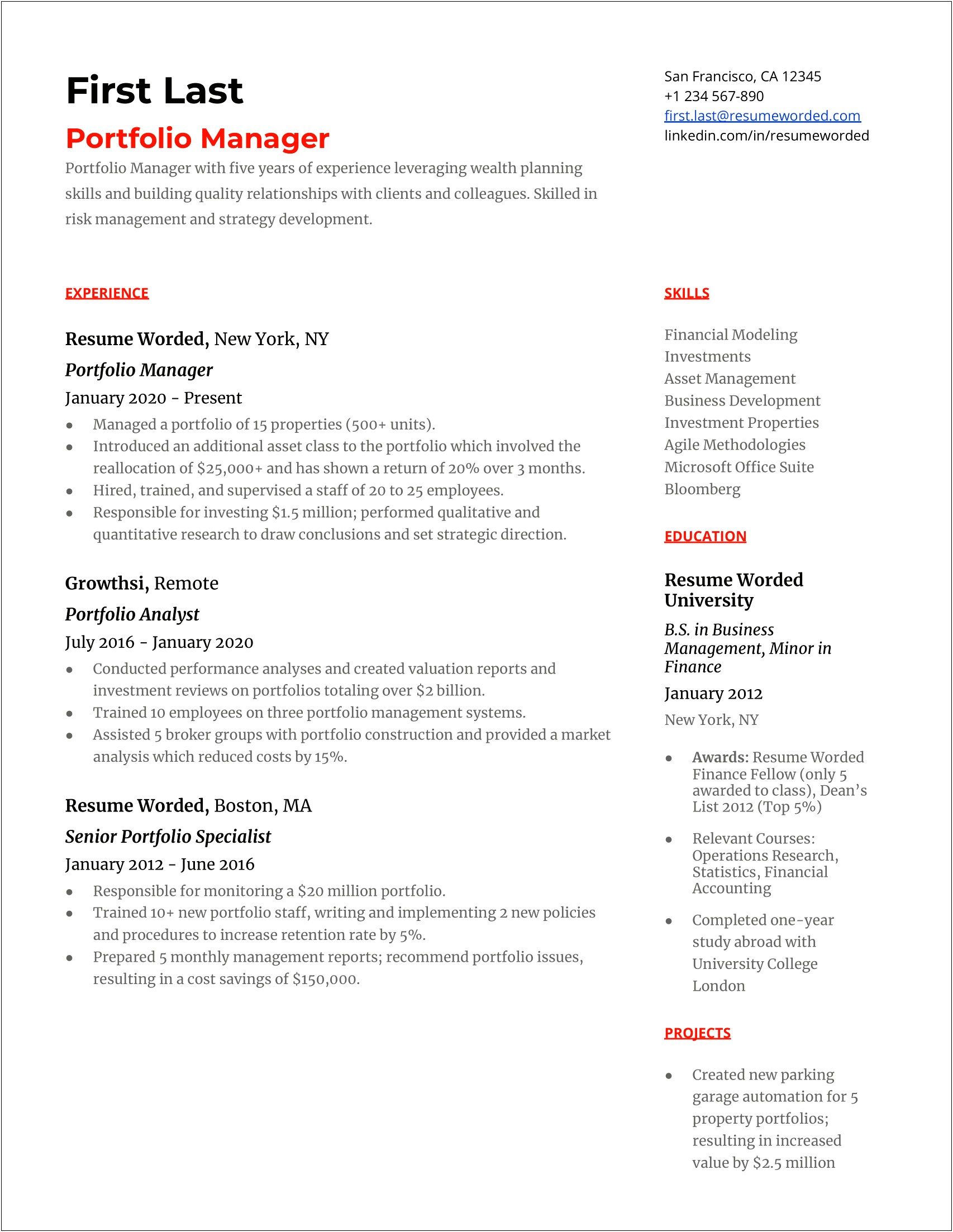 Wealth Management Project Manager Resume