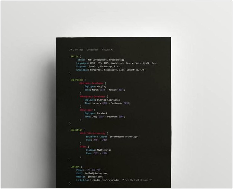 Web Developer Resume Example 2013
