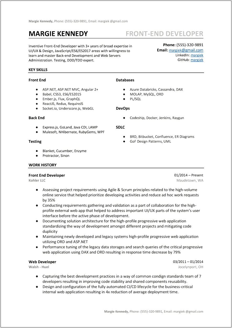 Web Developer Resume Skills Section