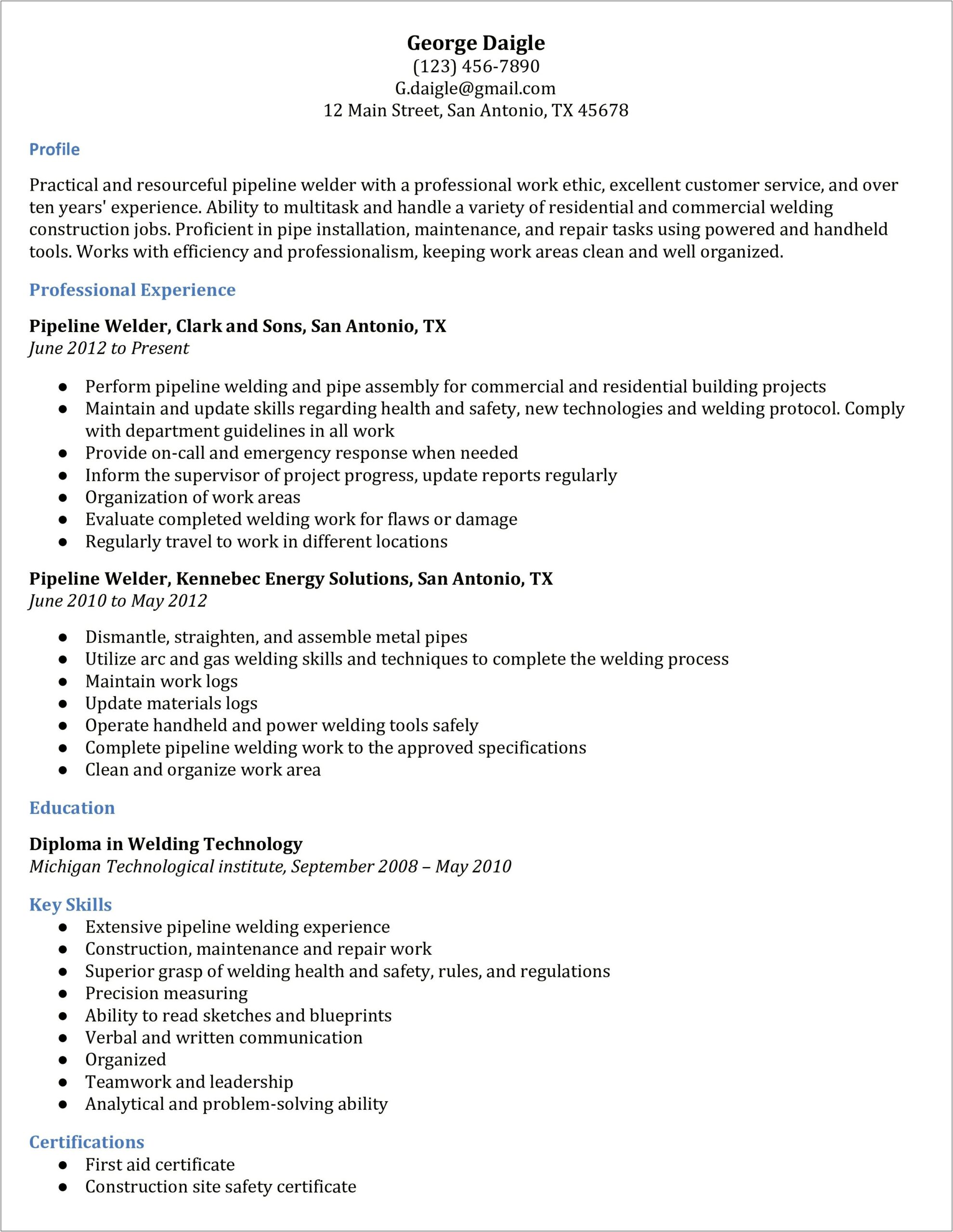 Welder Job Description For Resume