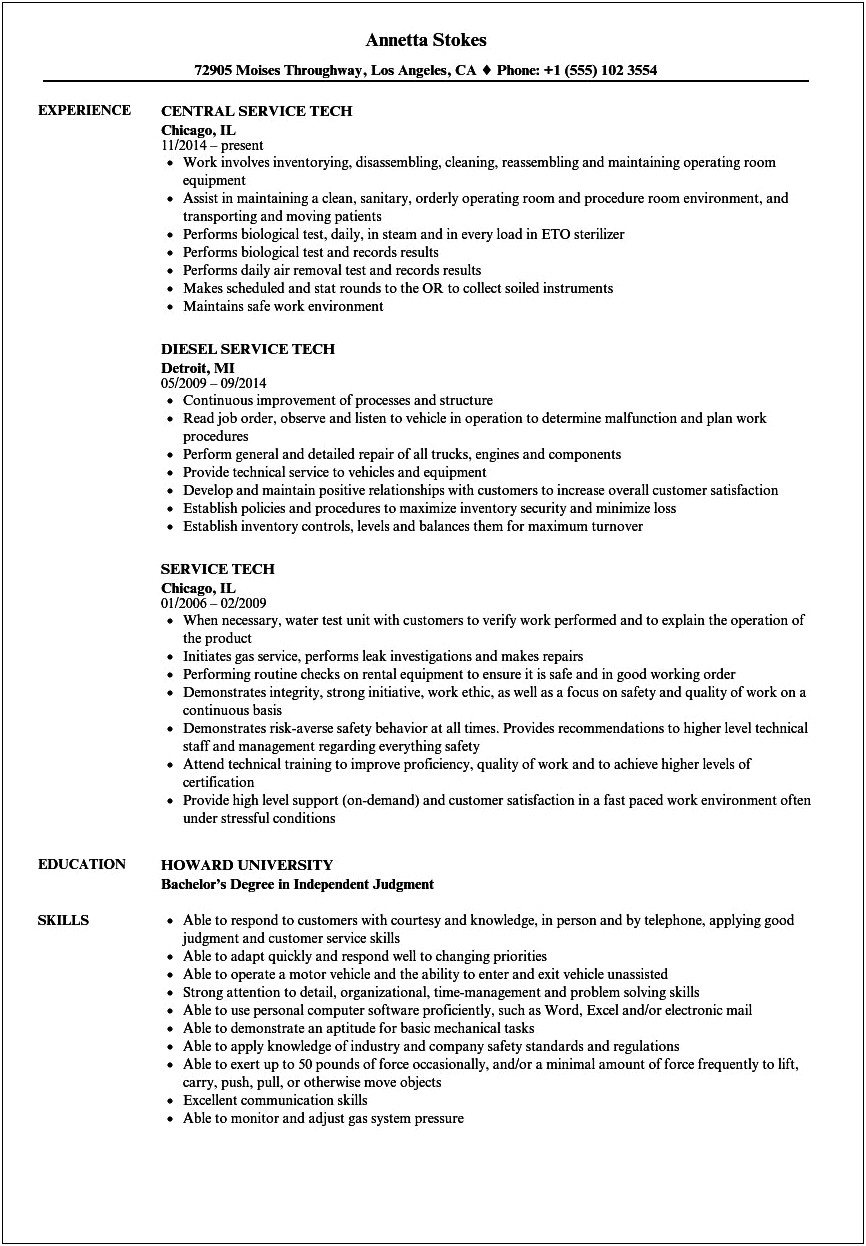 Well Service Tech Resume Examples