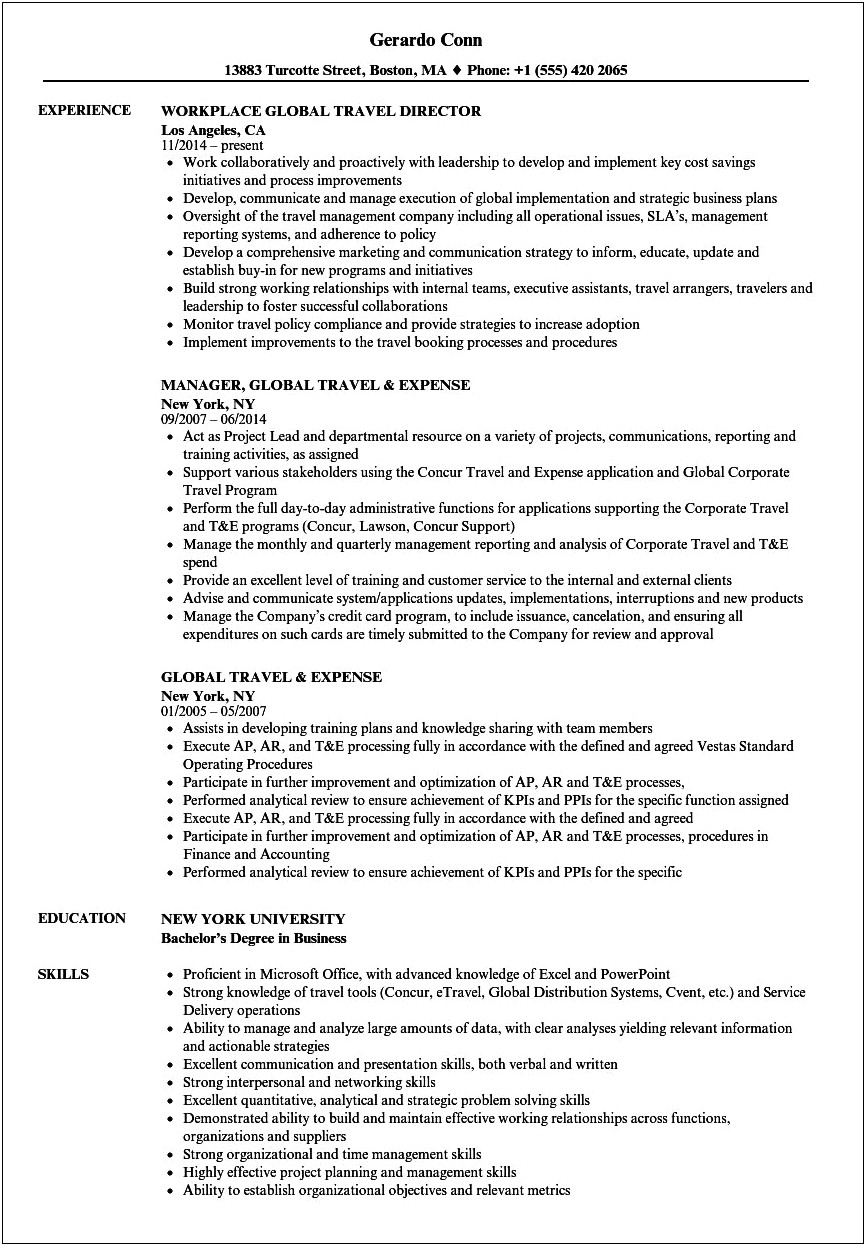 Willing To Travel Resume Example