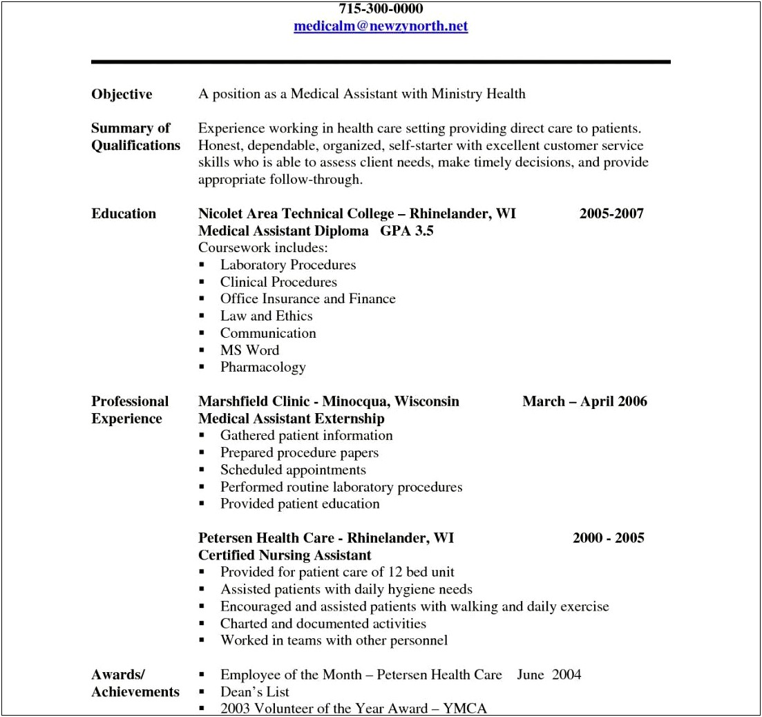 Wisconsin Physician Services Resume Samples
