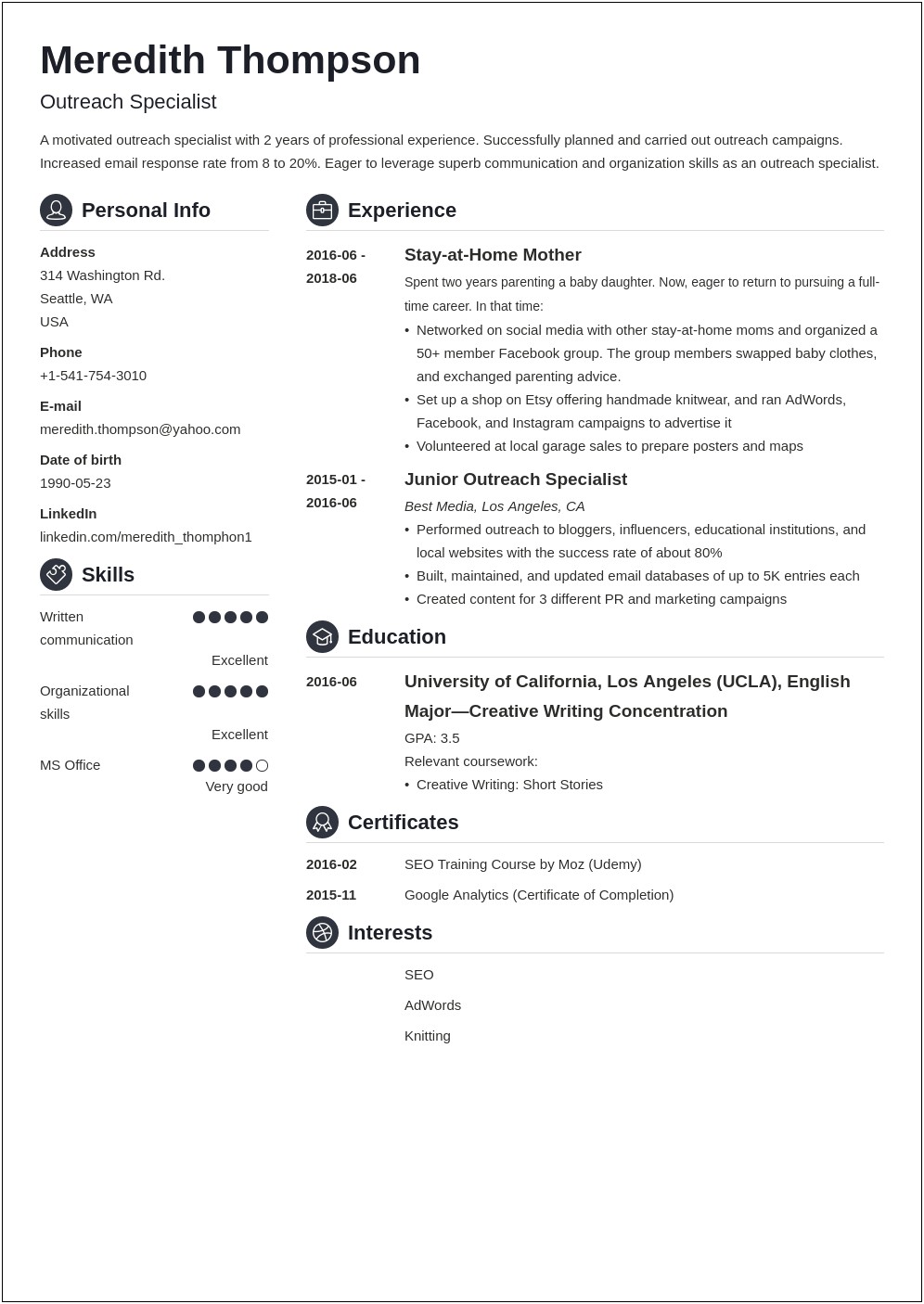 Work From Home Resume Example