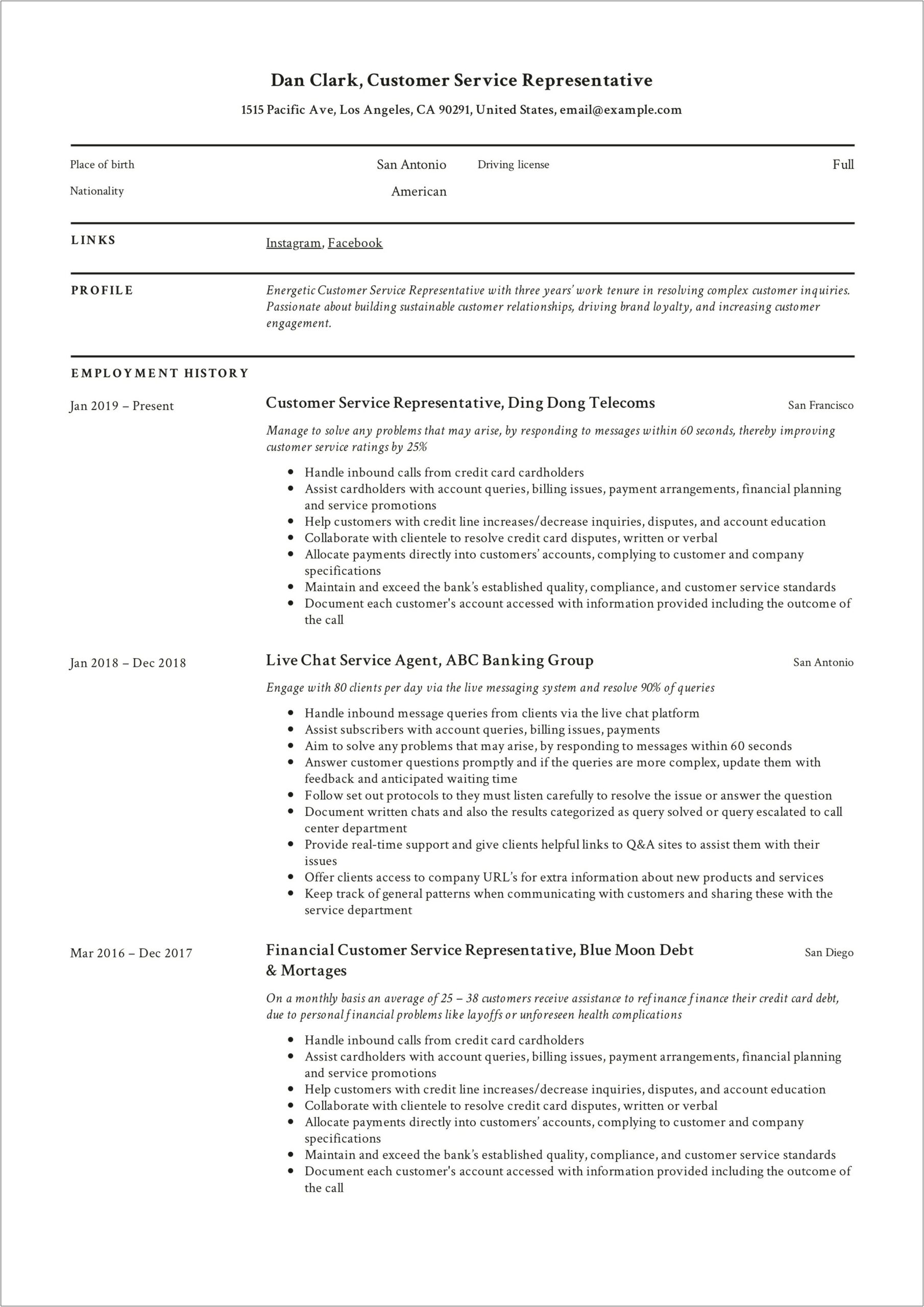 Work History On Resume Examples