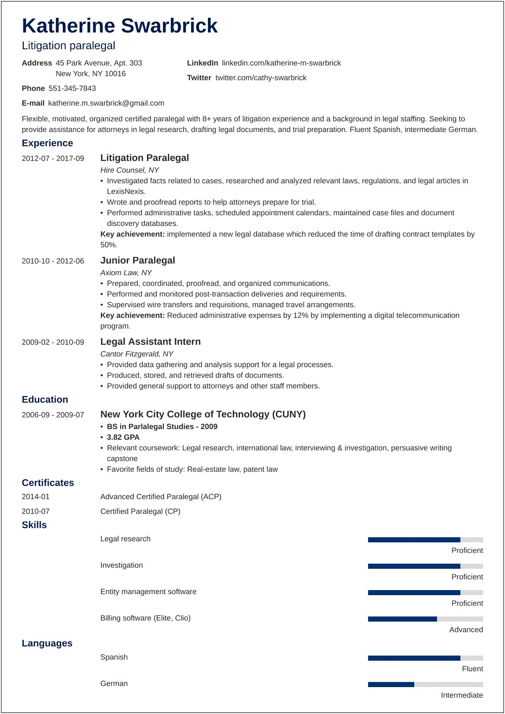 Workers Compensation Paralegal Resume Sample