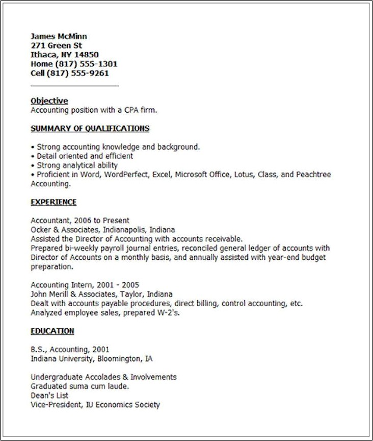 Working From Home Resume Example